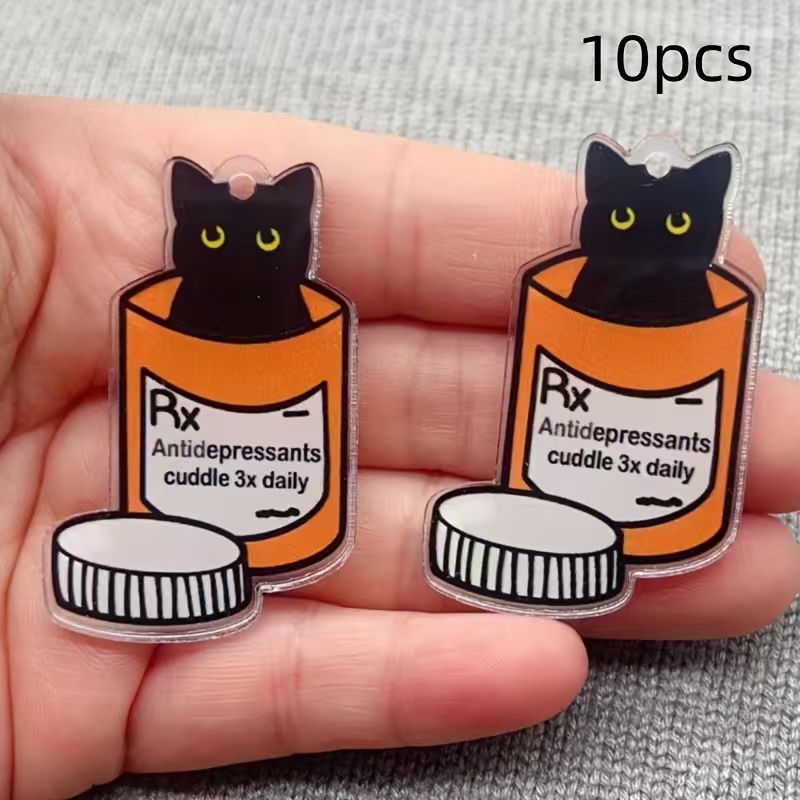 Jewelry Making Party - 10개 아크릴 약병 고양이 펜던트, DIY