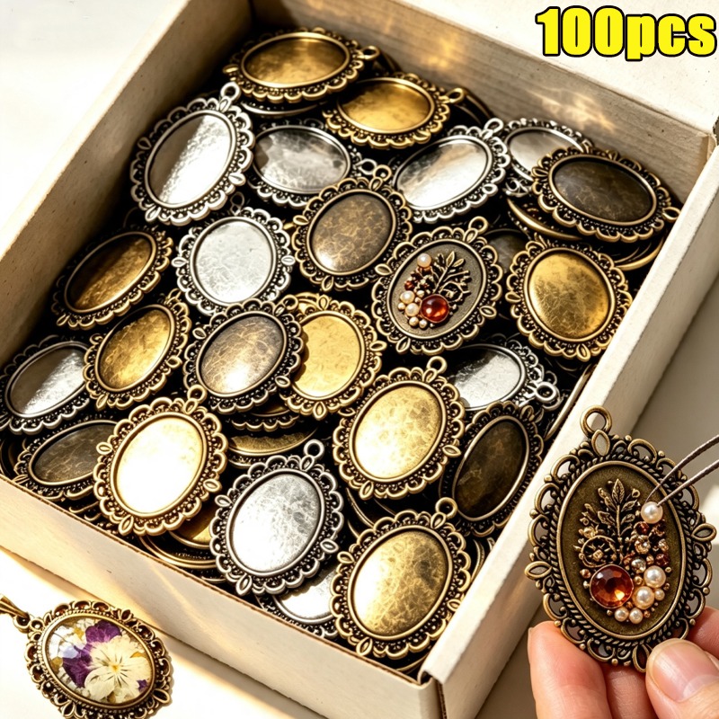 Jewelry Making Tray - 빈티지 타원형 레이스 베젤 펜던트 트레이