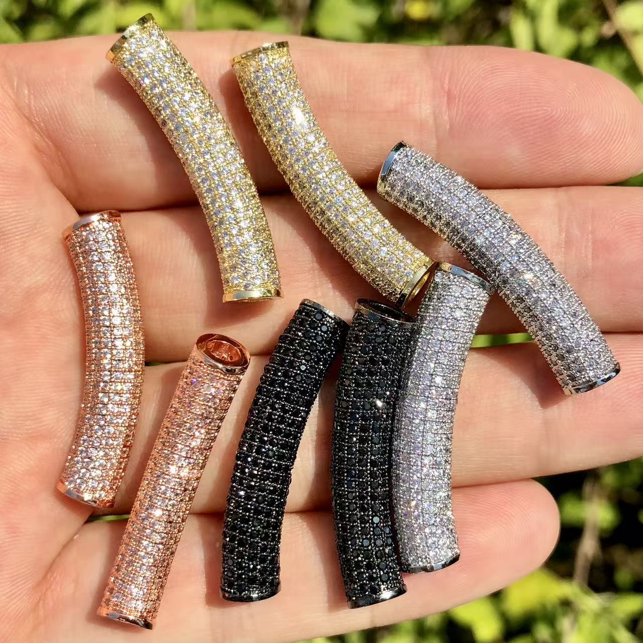 2개/세트 지르코니아 파베 롱 구리 바 골드 실버 도금 - Jewelry Making Silver 리뷰 및 가격
