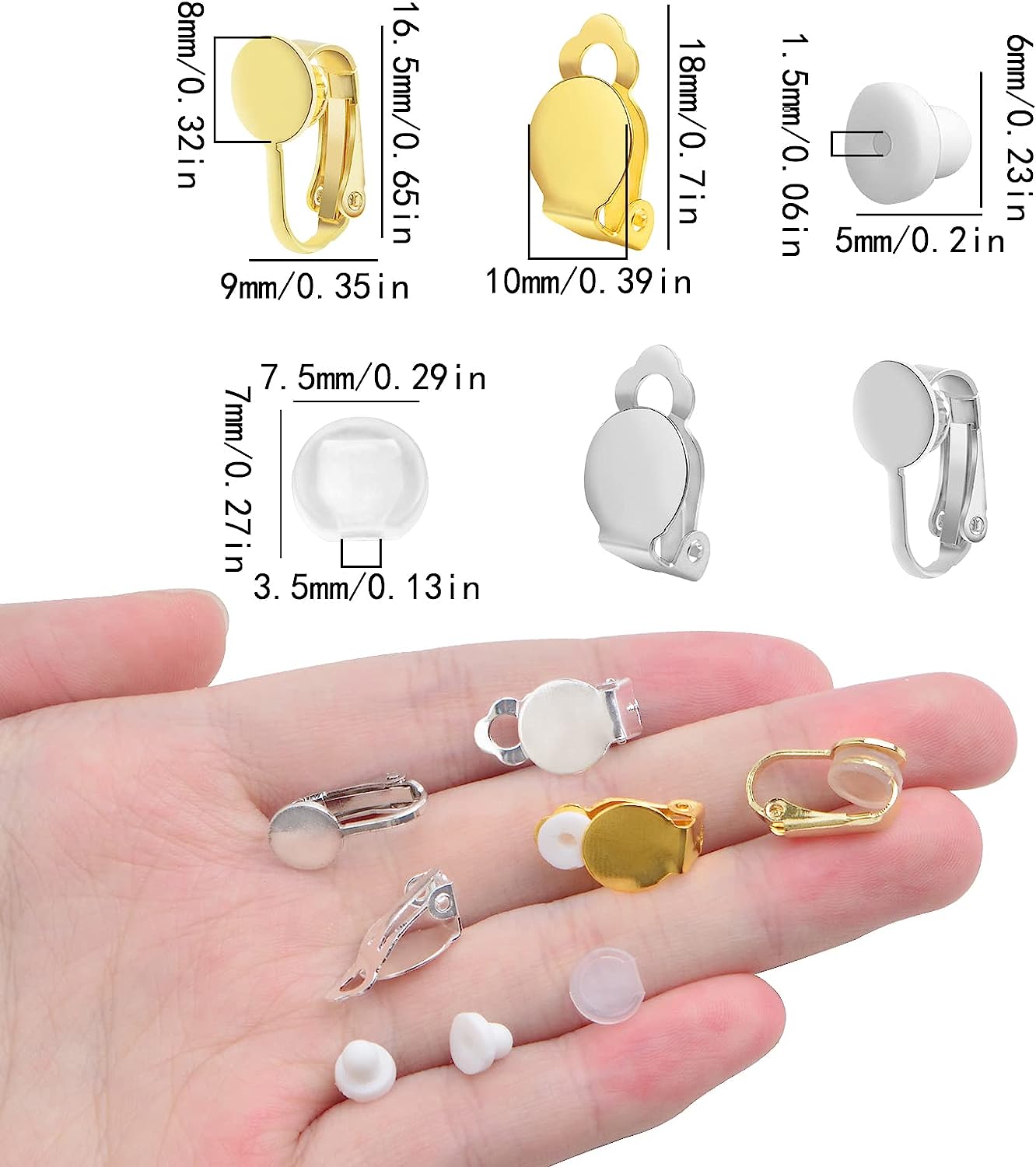 50개 골드 클립형 귀걸이 컨버터, 라운드 플랫 백 트 - Jewelry Making Tray 리뷰 및 가격